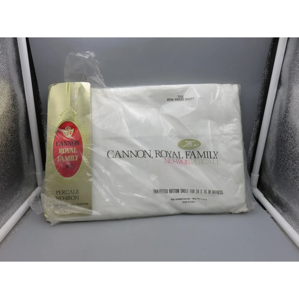 Vintage Cannon Royal Family Twin Fitted Bottom Sheet White No-Iron Percale USA